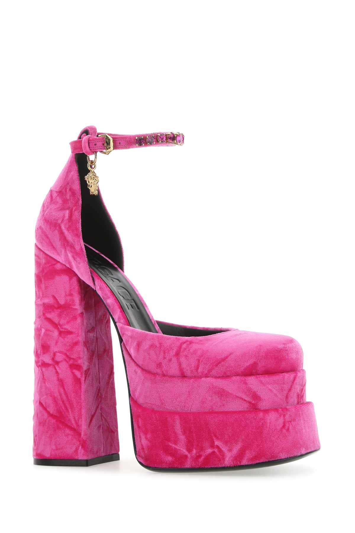 Versace Women Fuchsia Velvet Medusa Aevitas Pumps - 2