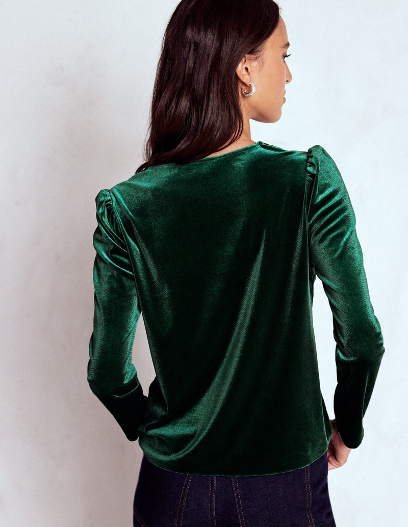 Flora V-Neck Velvet Top-Emerald Night 4