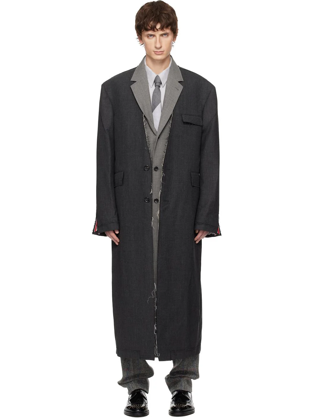 Gray Deconstructed Fresco Over Coat - 1