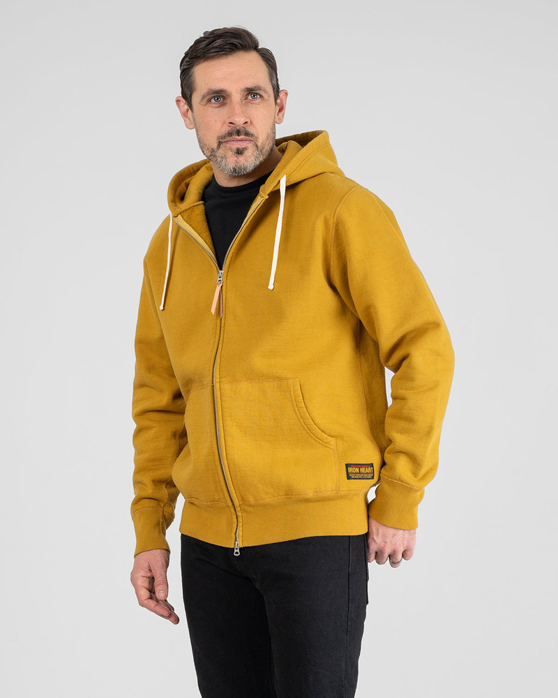 Iron Heart 14OZ ULTRA HEAVYWEIGHT LOOPWHEEL COTTON ZIPPERED HOODIE - MUSTARD outlook