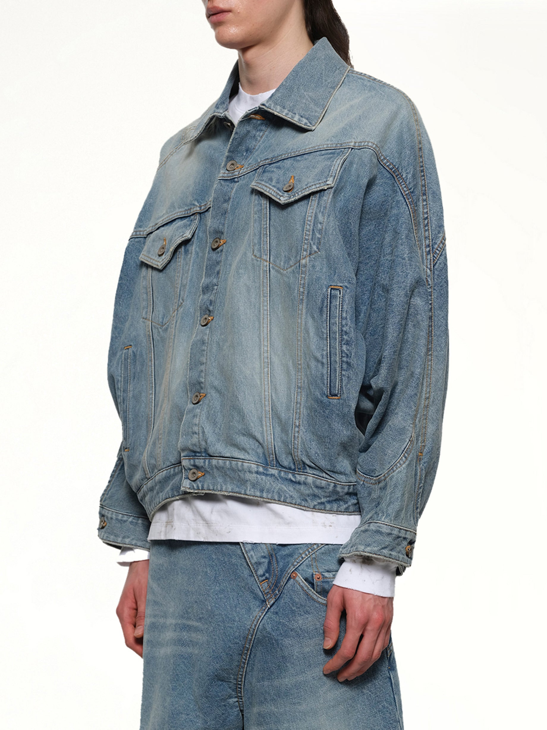 Distorted Cutting Denim Jacket in Indigo - 3