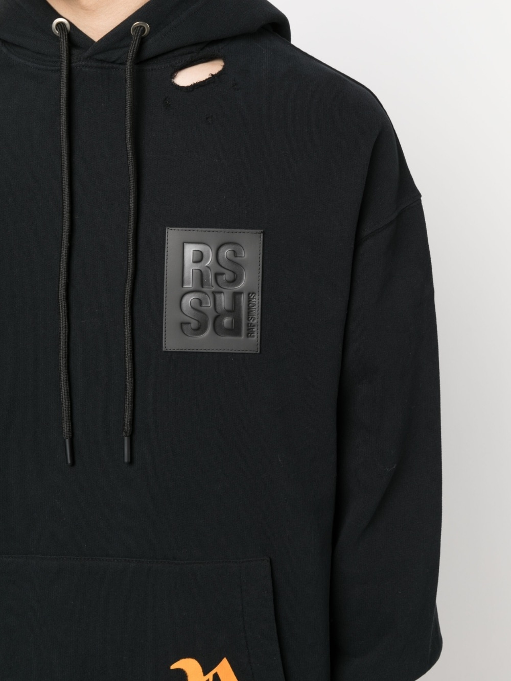 logo-patch distressed cotton hoodie - 5