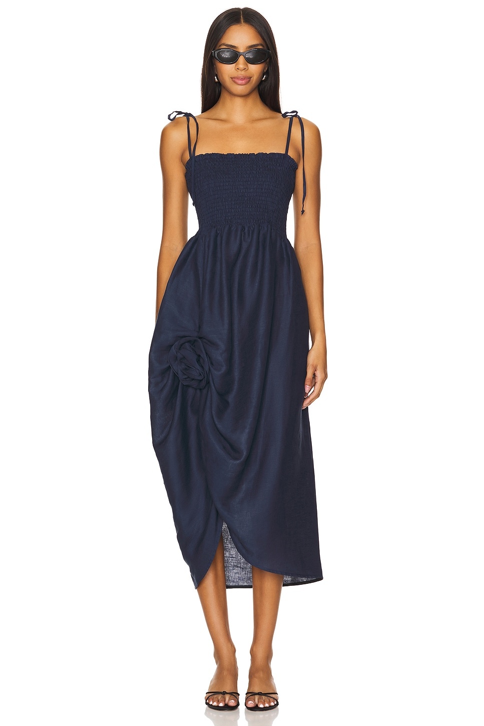 Atlanta Linen Strap Dress With Rose Detail - 1
