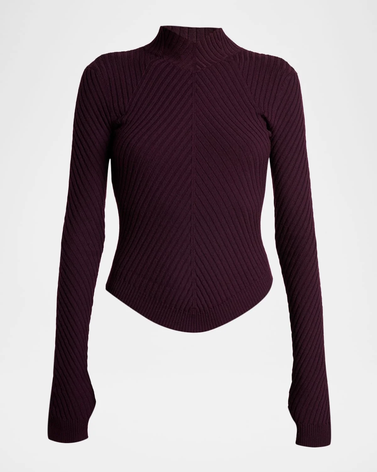 Mock-Neck Diagonal Rib Long-Sleeve Top - 1