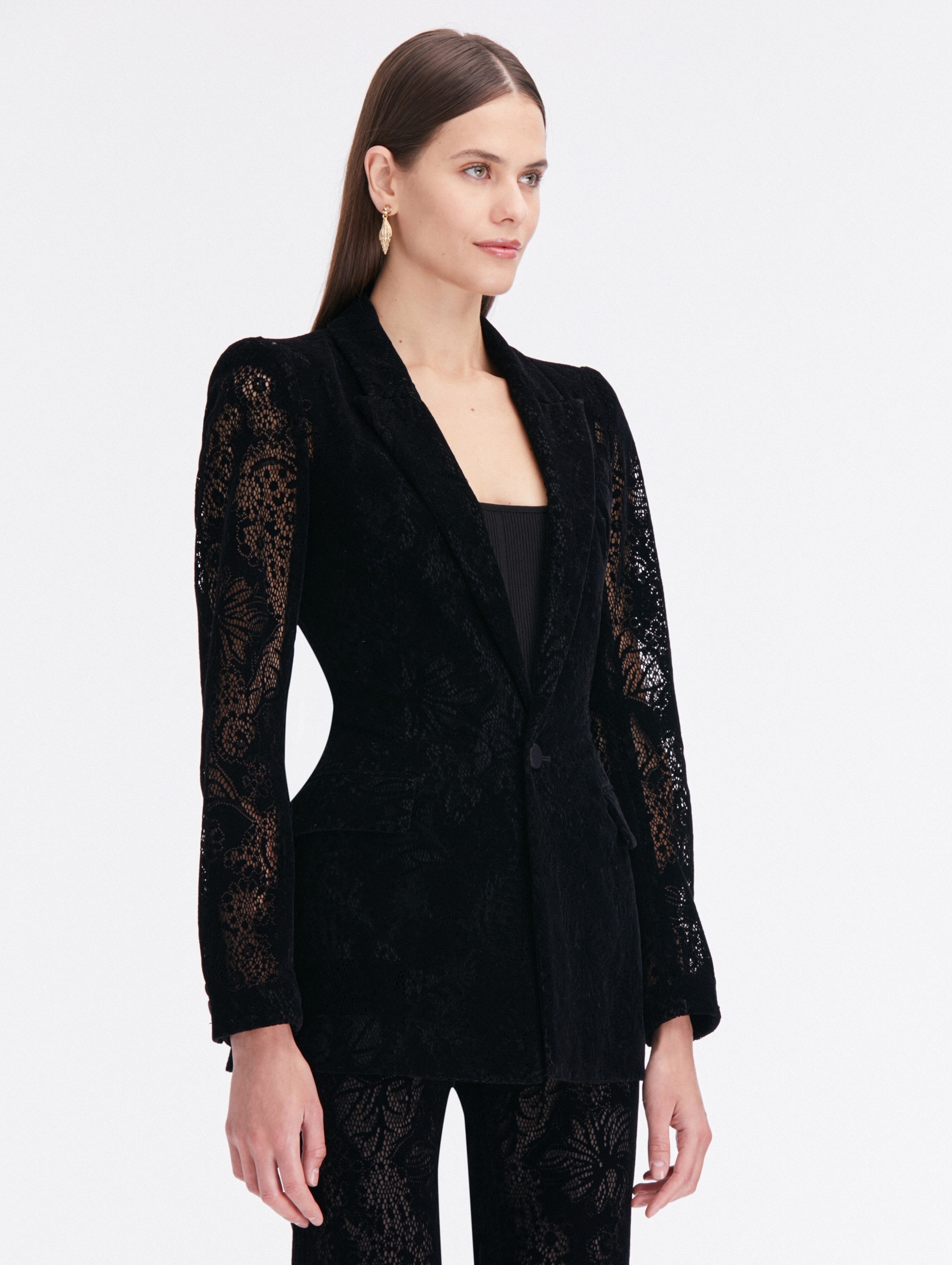 FLOCKED FLORAL LACE BLAZER - 5