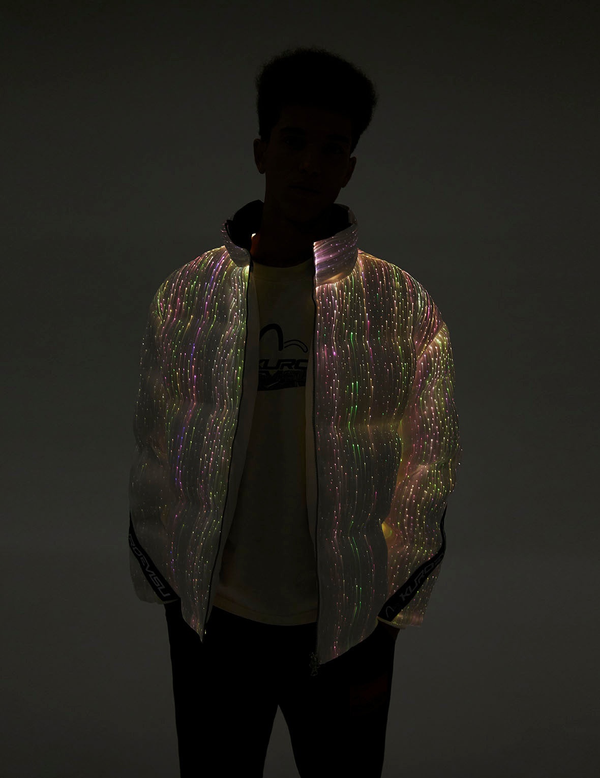 LED Light and Logo Print Relax Fit Down Jacket - 8