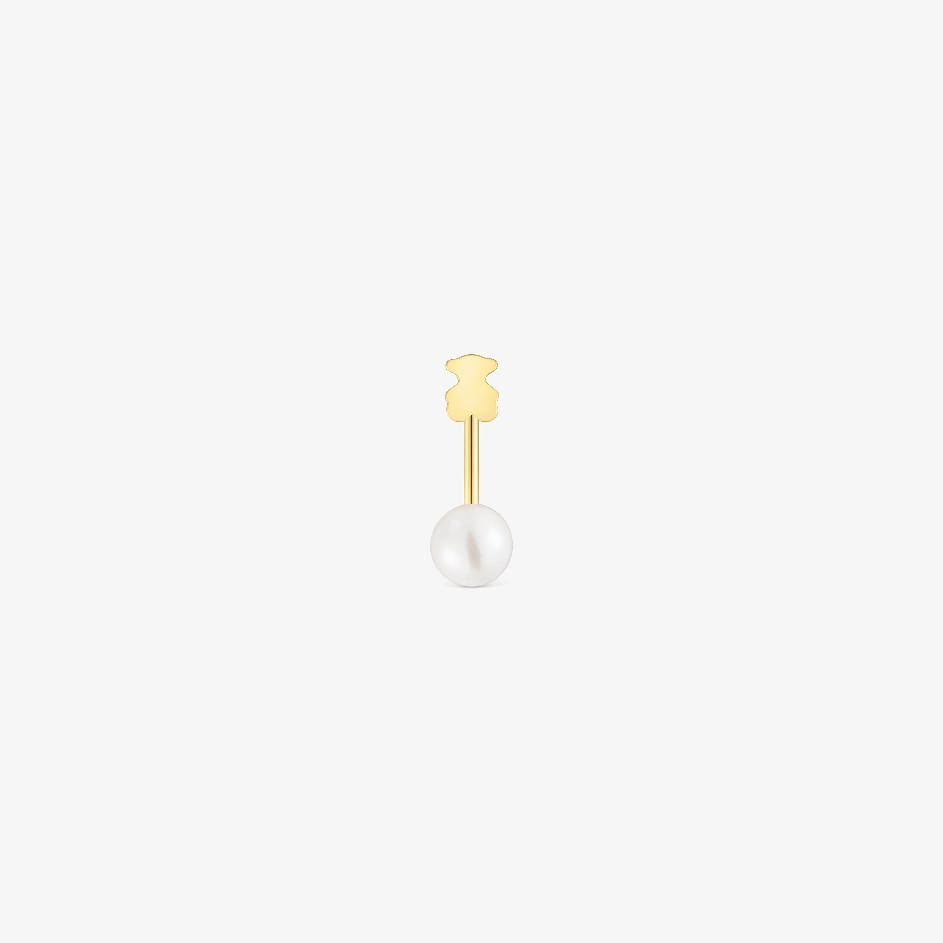 Short single 18K solid gold bear Earring with cultured pearl Sweet Dolls - 1