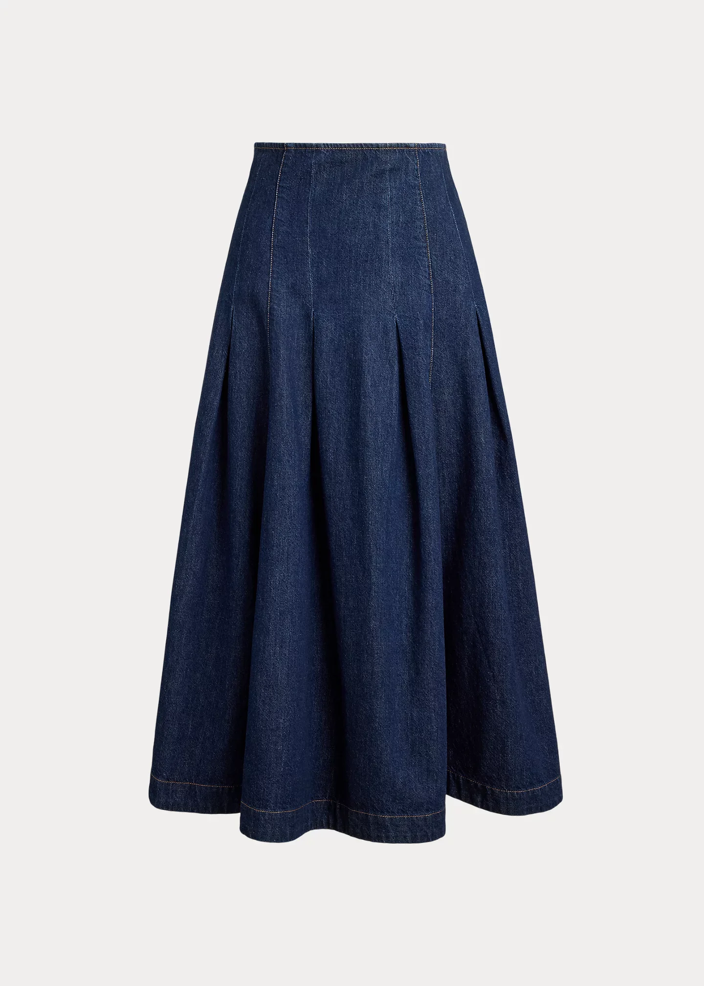 Pleated Denim Midi Skirt - 1
