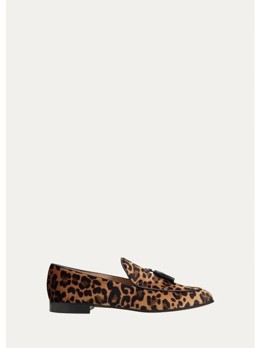 Leopard Velvet Tassel Loafers - 1