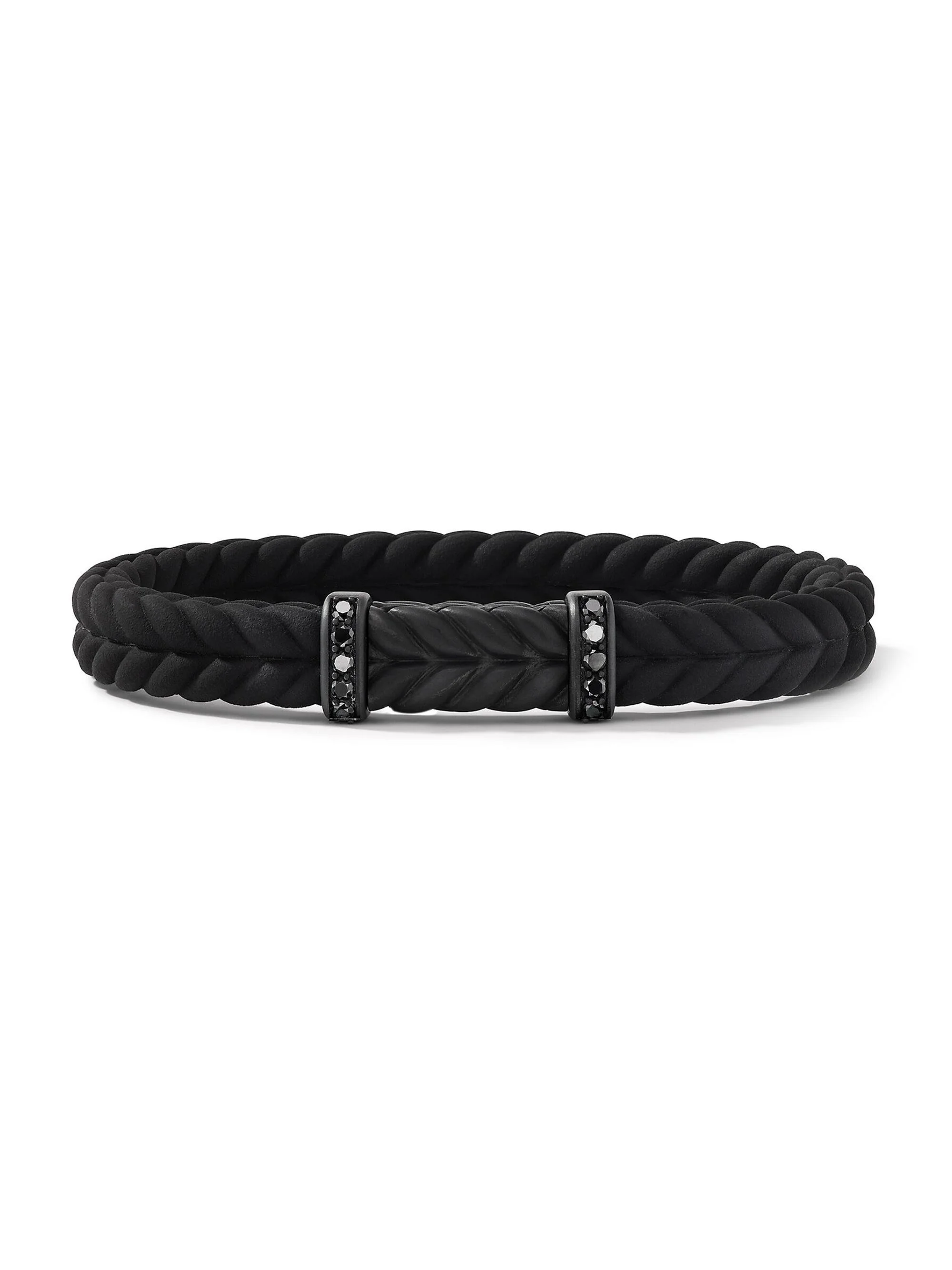 Men's Chevron Black Rubber Bracelet with Black Titanium and Pavé Black Diamonds - Black - 1