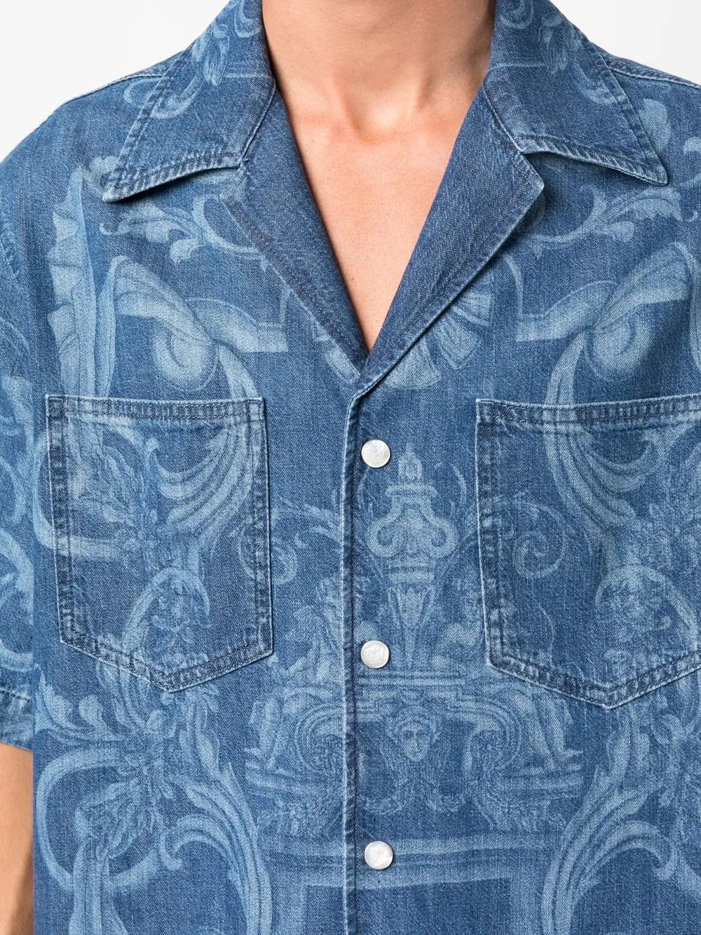 Barocco print denim shirt - 5