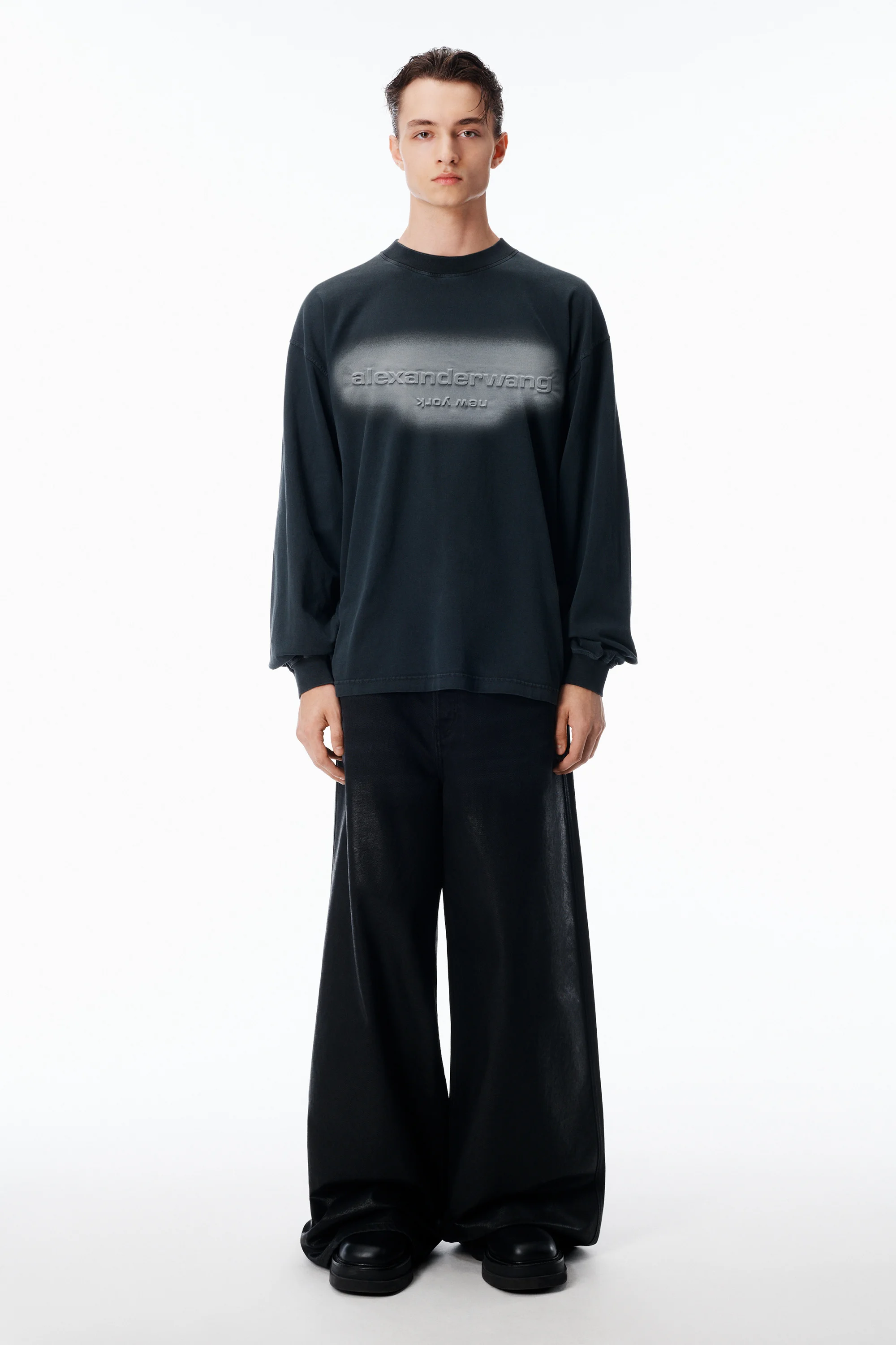 Alexander Wang Long Sleeve Logo Tee in Jersey Oversized 