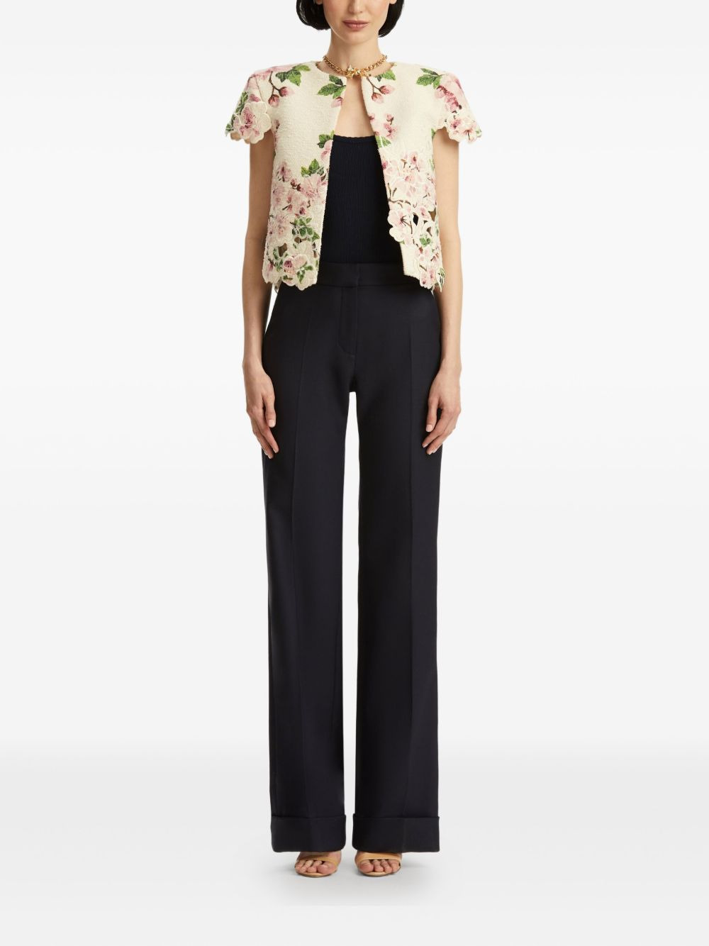 floral-embroidered cropped jacket - 2