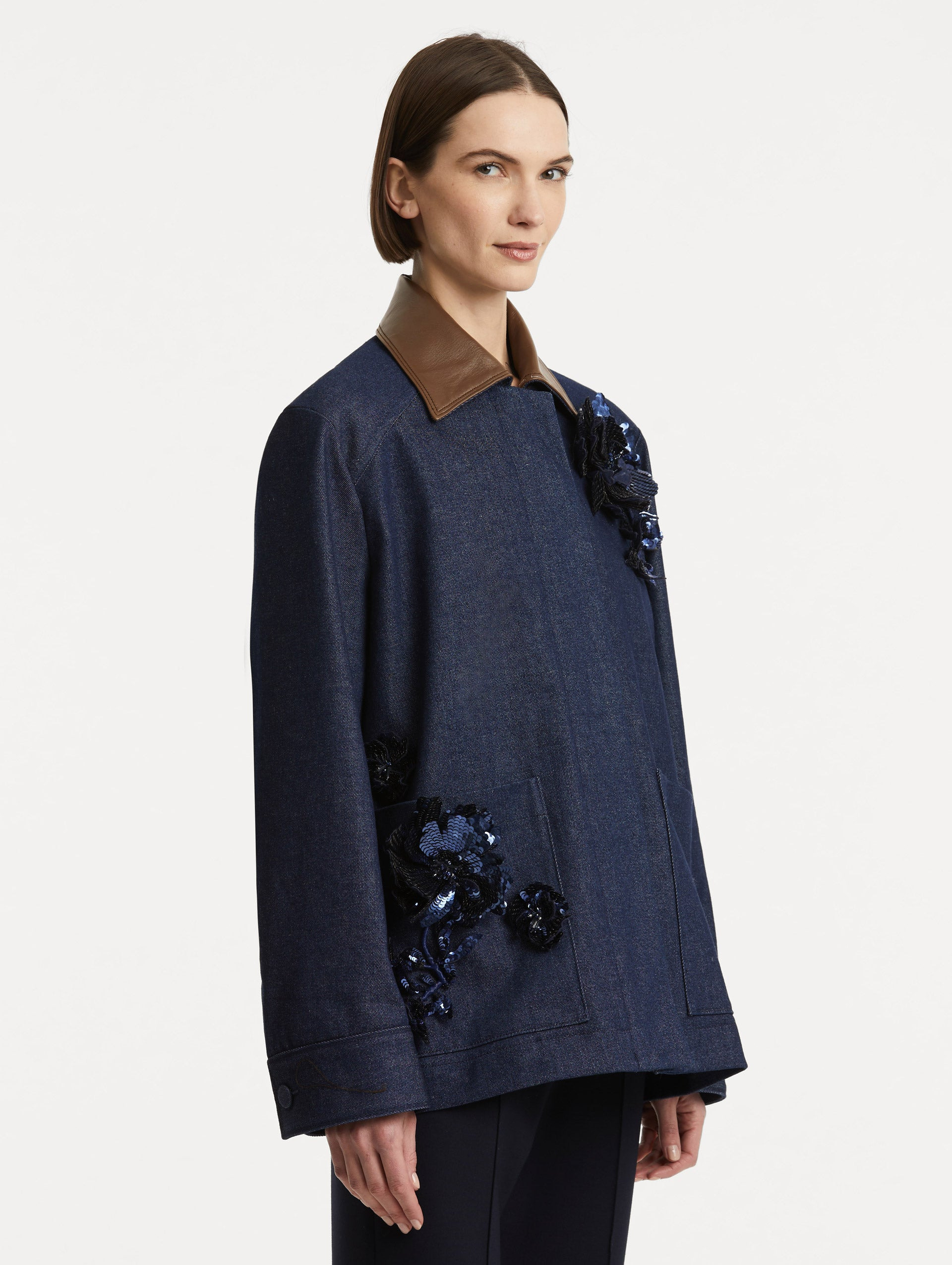 PEONY SEQUIN EMBROIDERED DENIM JACKET - 5