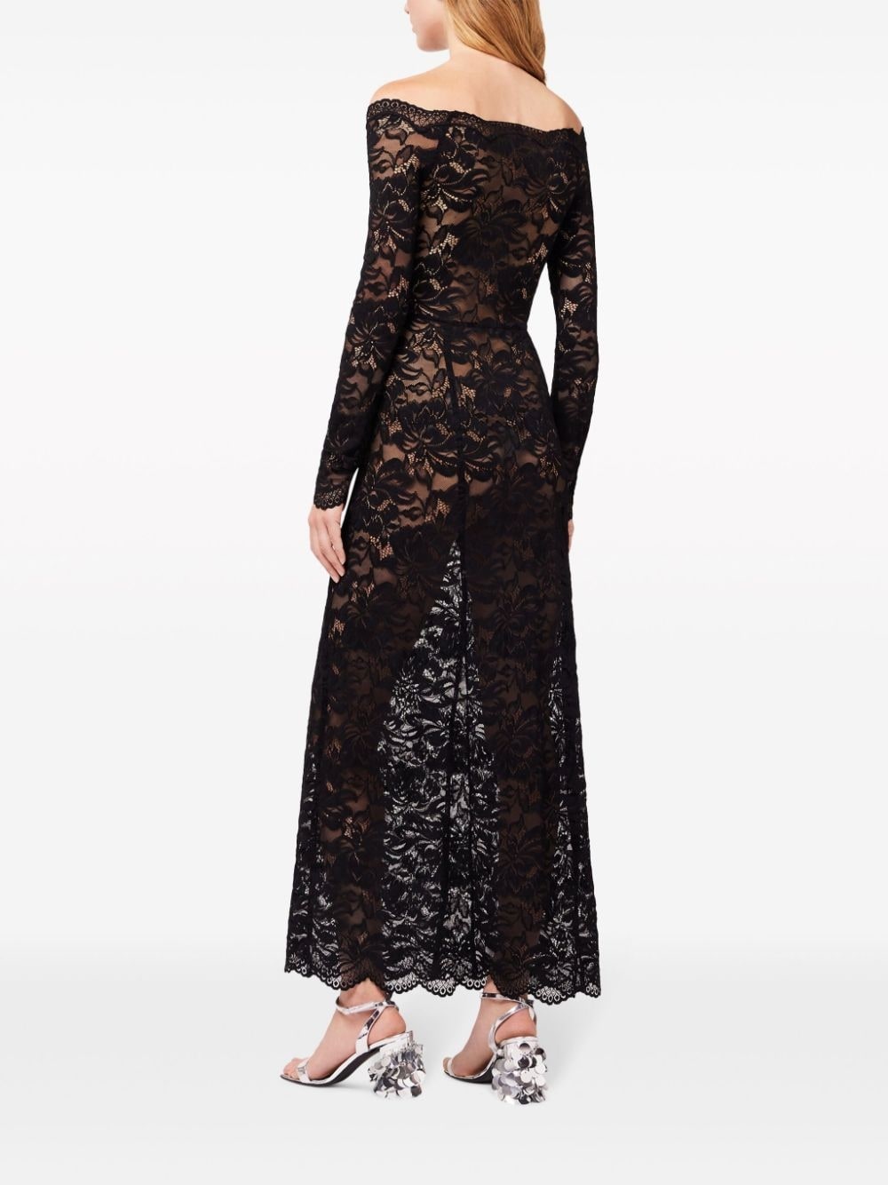 floral-lace bardot-collar dress - 3