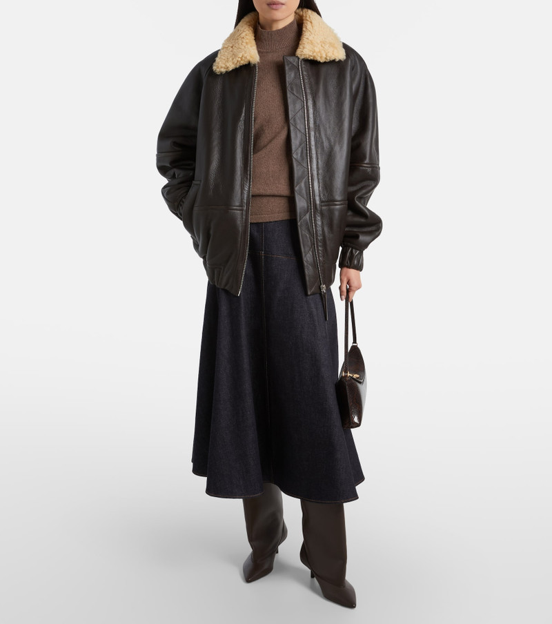 JACQUEMUS Bombardier shearling-trimmed leather bomber jacket outlook
