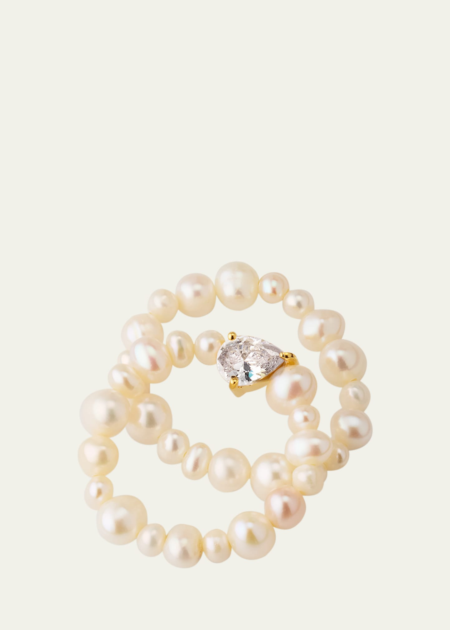 The Exposure of Time Ring Set in 14K Yellow Gold Plated Silver with Freshwater Pearls and Cubic Zirc - 3