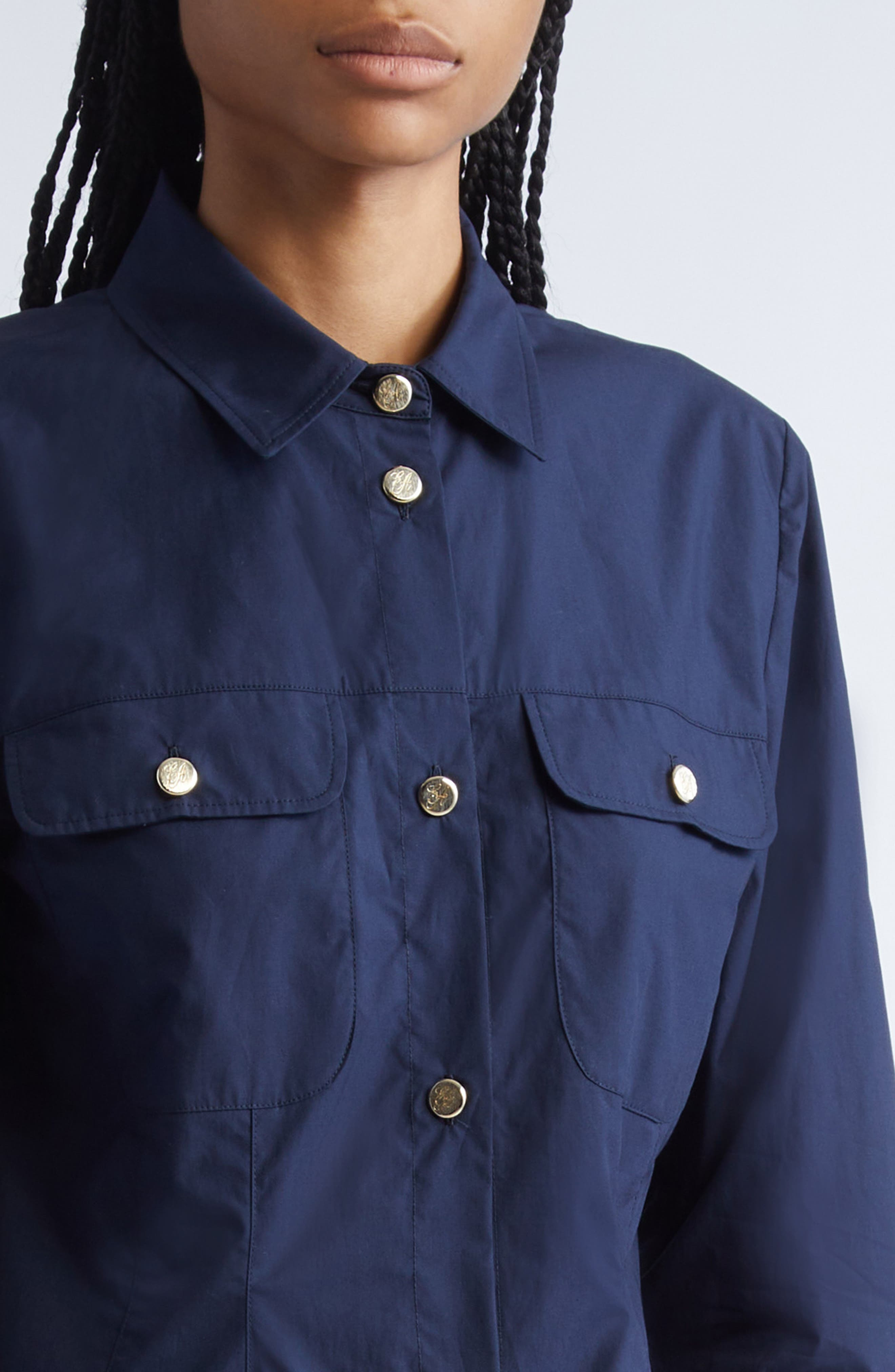 Emporio Armani Long Sleeve Cotton Poplin Button-Up Shirtdress in Dark Navy at Nordstrom - 4