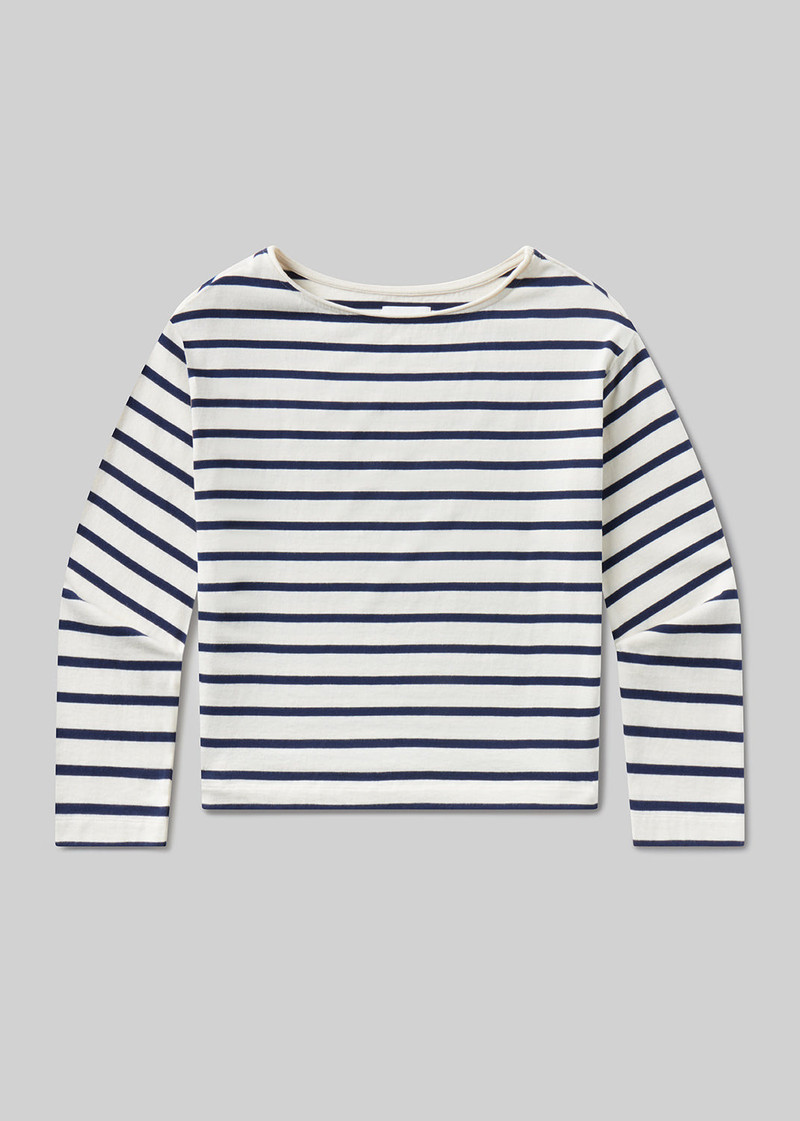 Boat Neck Long Sleeve Tee In Marine Stripe 1