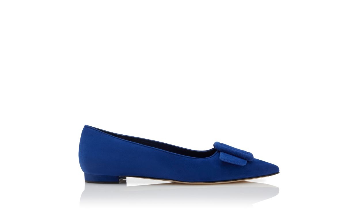 Blue Suede Buckle Detail Flat Pumps - 1