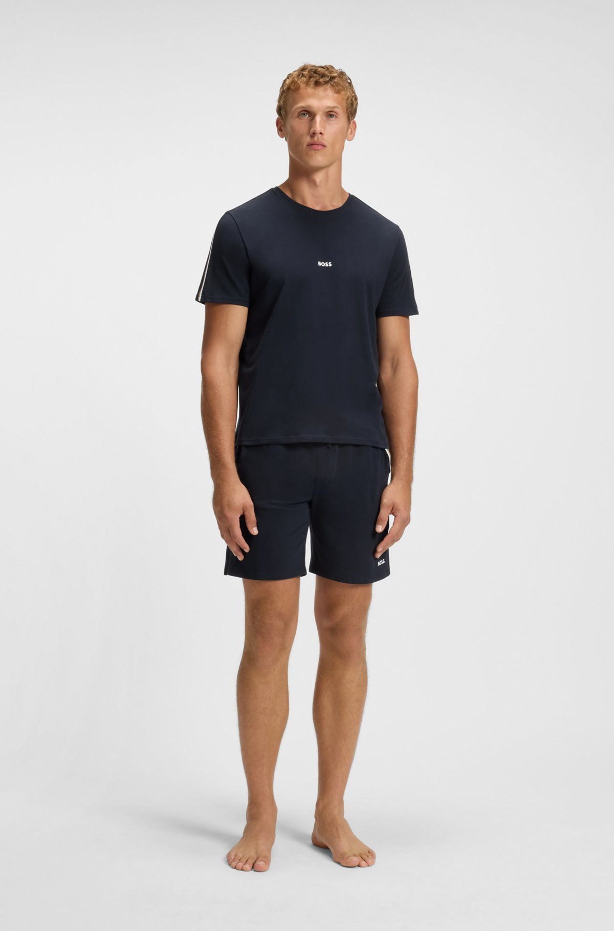 STRETCH-COTTON PAJAMA T-SHIRT WITH SIGNATURE-STRIPE TAPE - 3