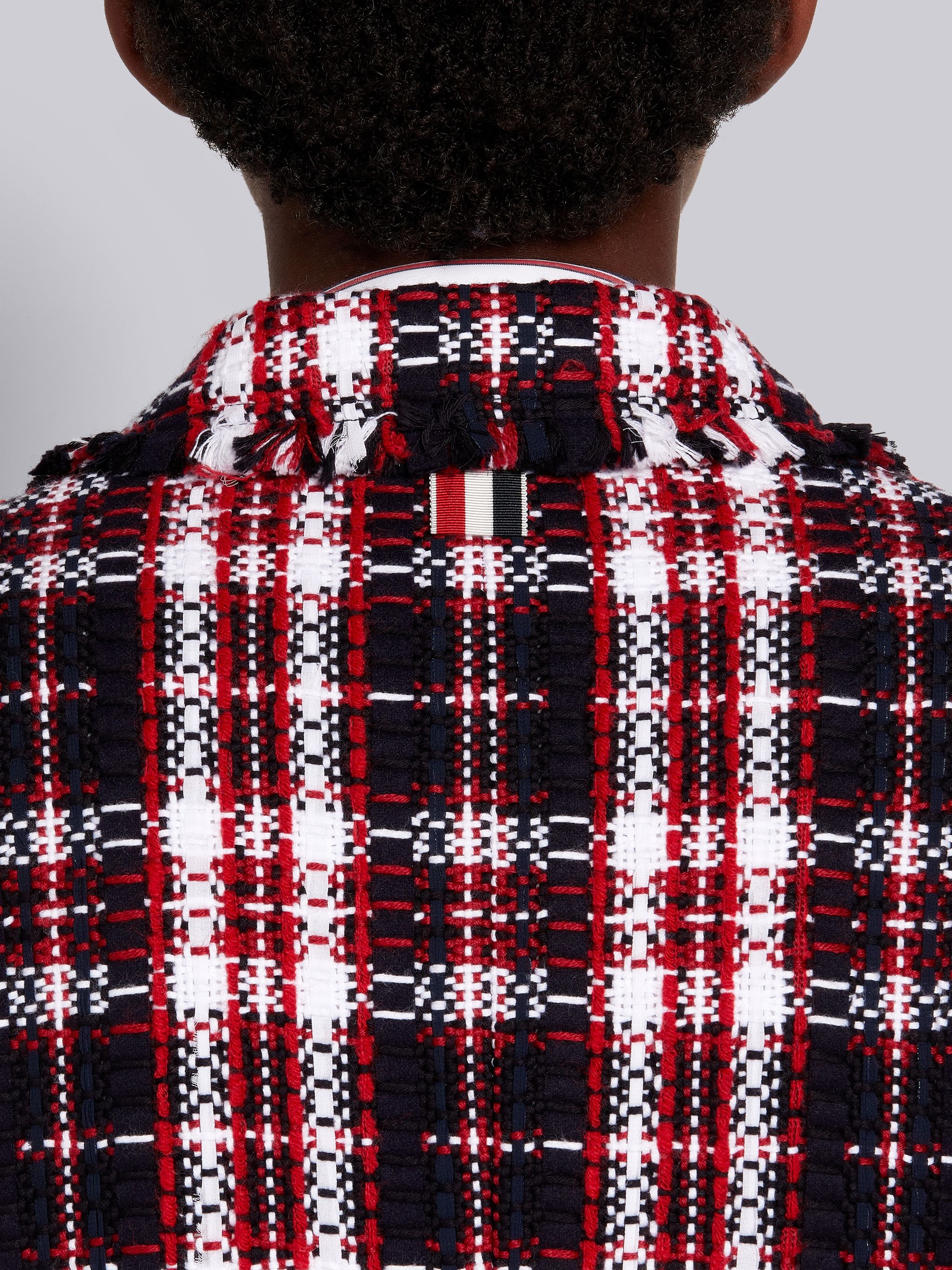 Multicolor Tartan Check Tweed Frayed Wide Lapel Overcoat - 5