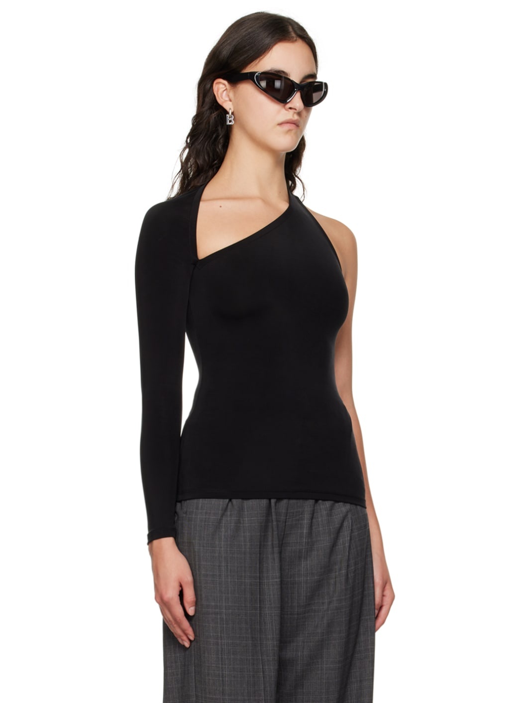 Black Asymmetric Long Sleeve T-Shirt - 4