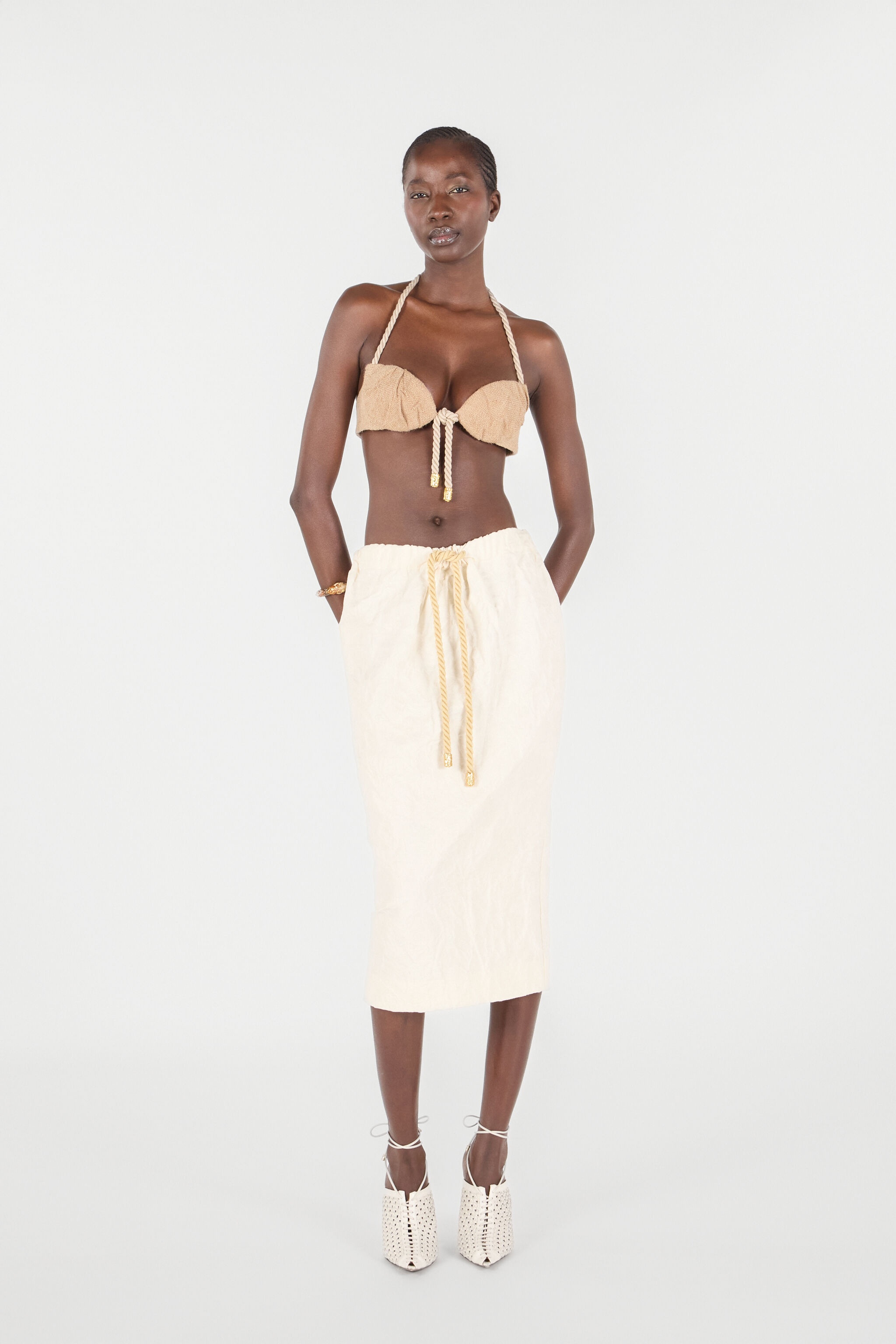 Midi Skirt with Drawstring - 2