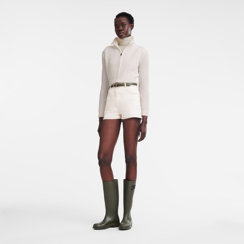Longchamp Zip collar short cardigan Ecru - Knit outlook
