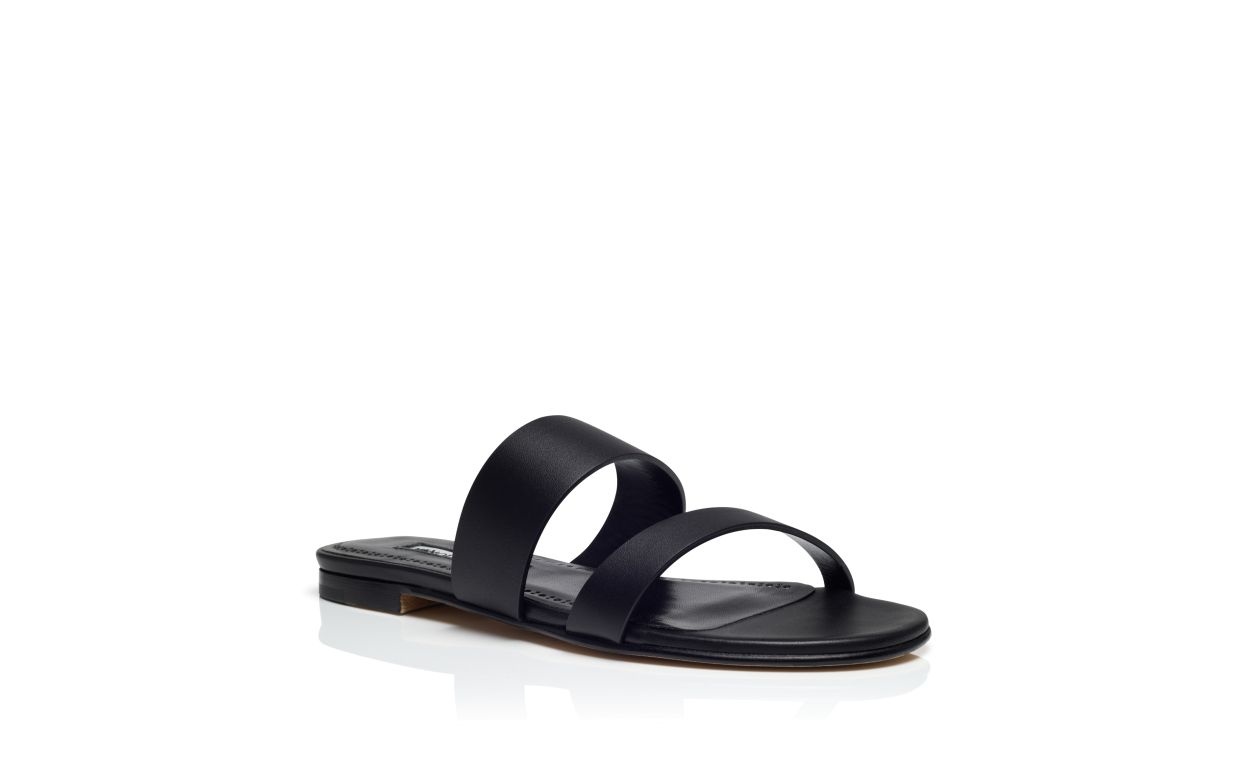 Black Calf Leather Flat Sandals - 3