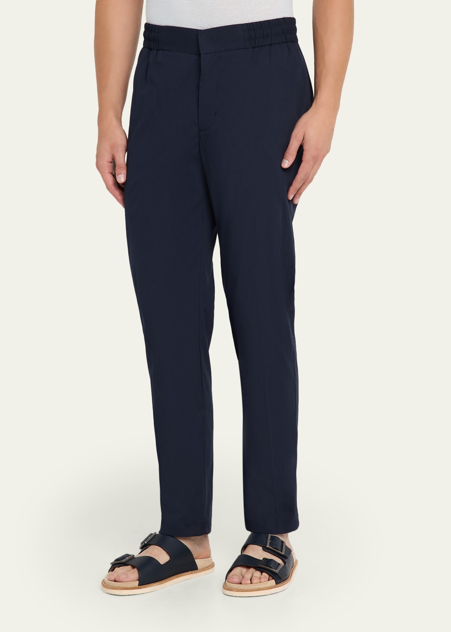 Men's Tailored Fit Italian Seersucker Flat-Front Trousers - 4