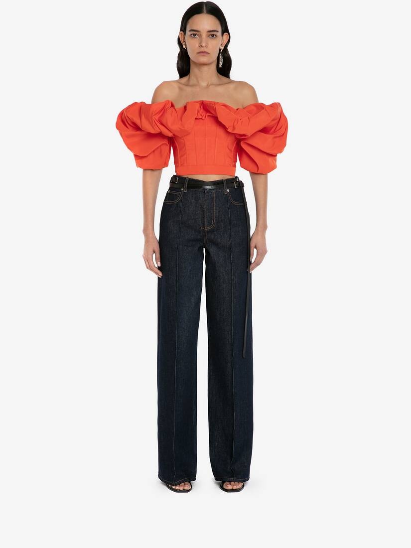 Off-the-shoulder Corset Top in Warm Orange - 2