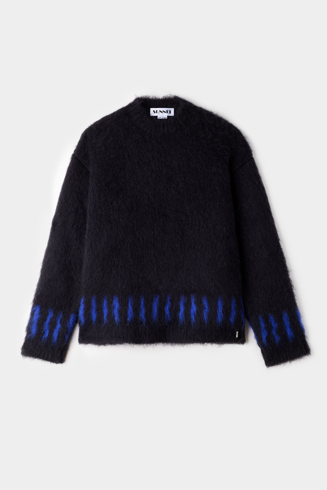HAIRY KNIT ROUND NECK SWEATER / dark navy - 3
