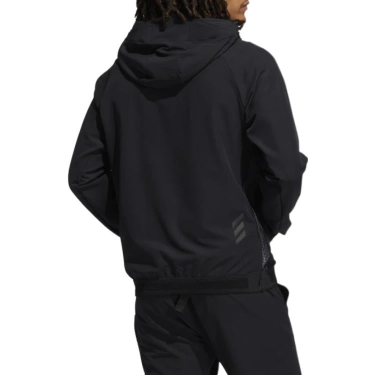 Men's adidas Adicross Solid Color Hooded Half Zipper Kangaroo Pocket Long Sleeves Black GM1206 - 3