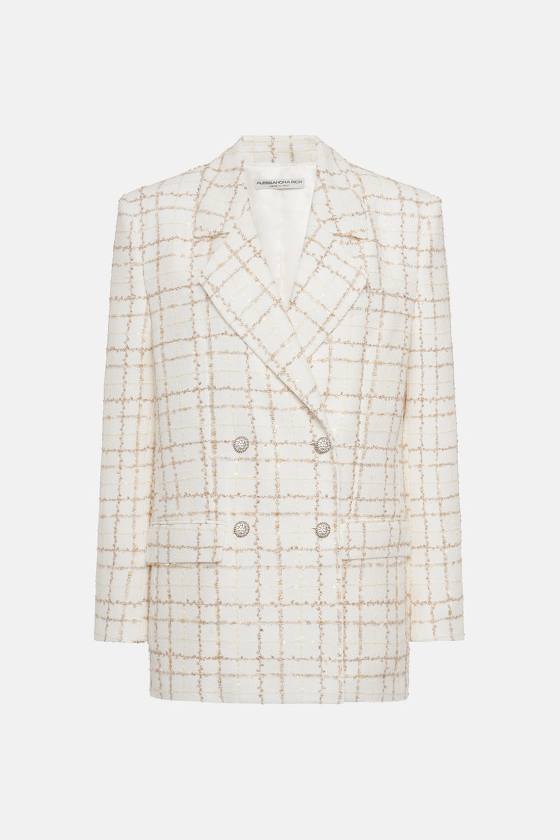OVERSIZED SEQUIN CHECKED TWEED JACKET - 1