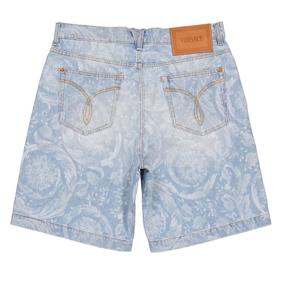 Versace Men's Light Blue Allover Denim Shorts - 6