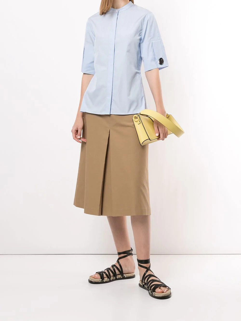 collarless short-sleeved poplin shirt - 2