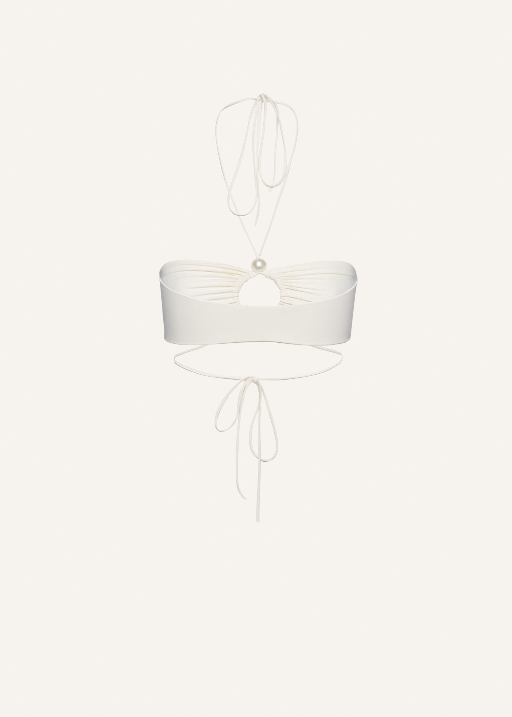 Halterneck pearl bandeau top in cream - 2