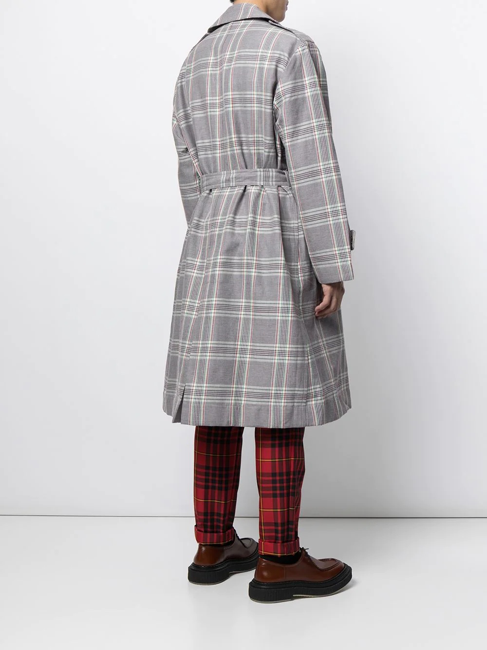 checked double-breasted trench coat - 4