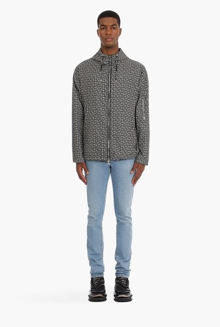 Bicolor ivory and black hooded jacket with Balmain monogram - 4