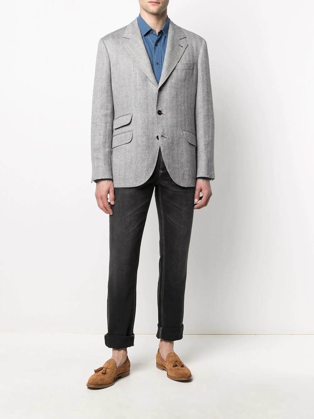 single breasted herringbone blazer - 2