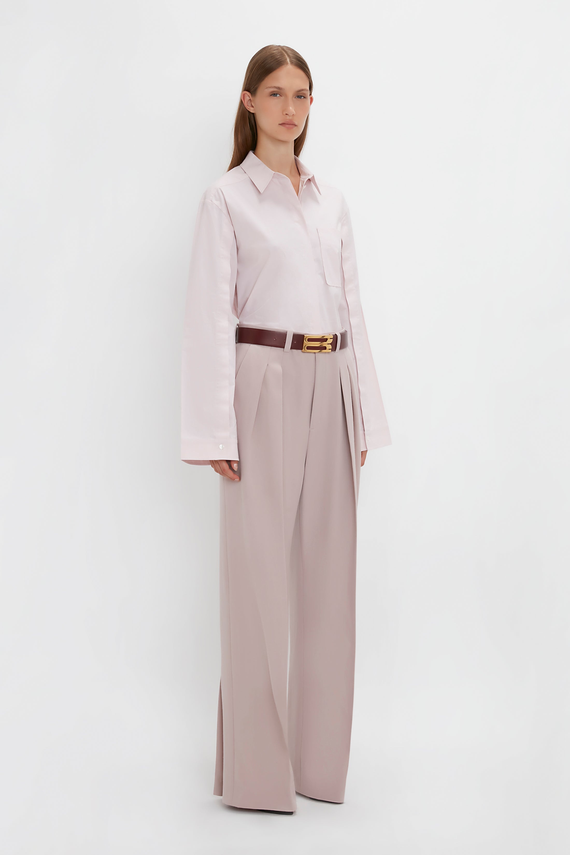 Button Detail Cropped Shirt In Rose Quartz - 3