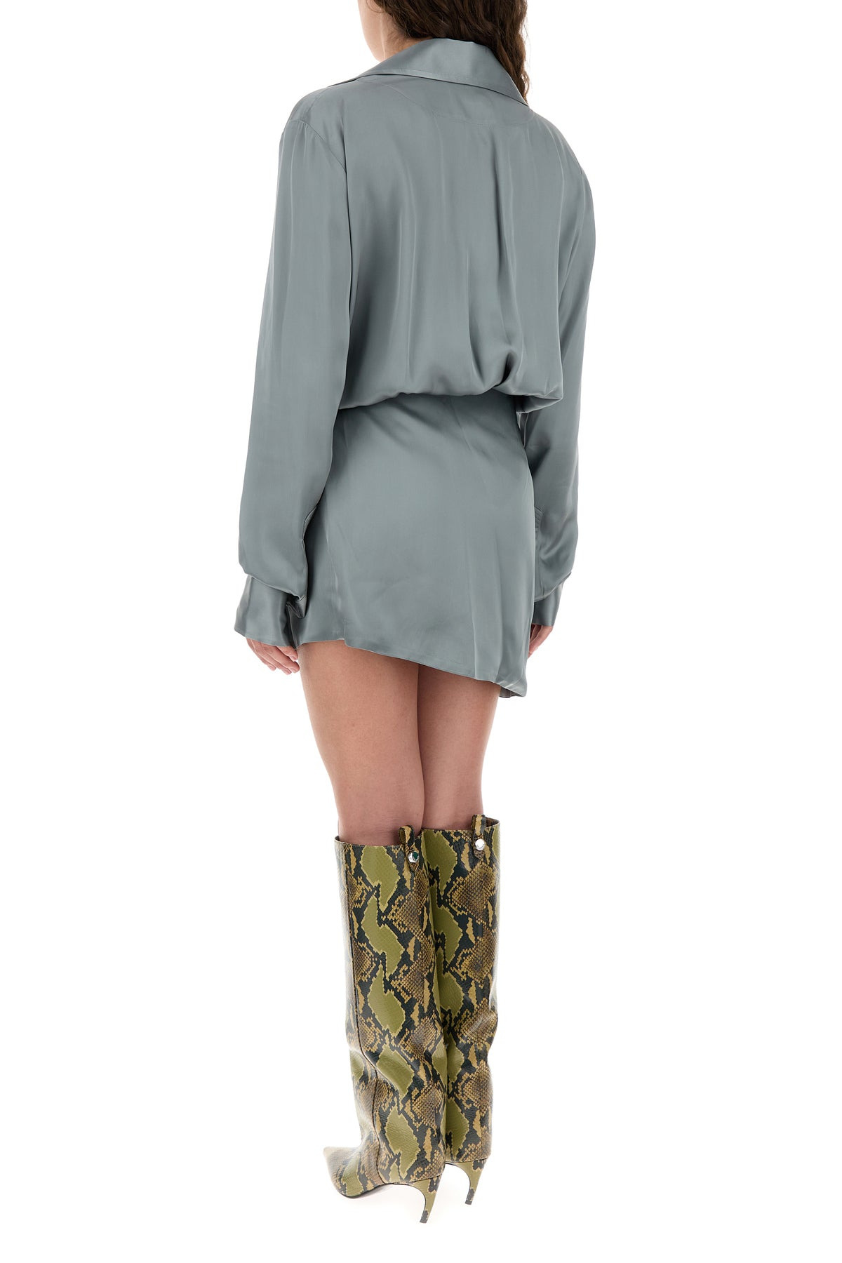 Grey satin mini dress - 4