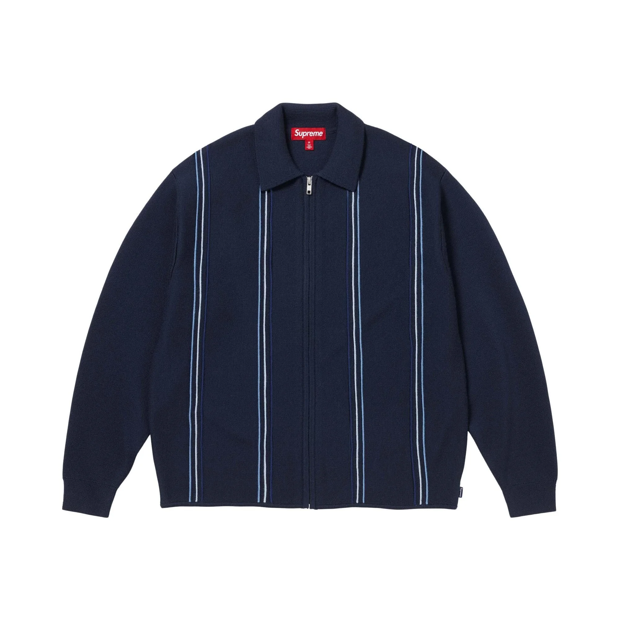 Supreme Stripe Zip Up Polo Sweater 'Navy' - 1