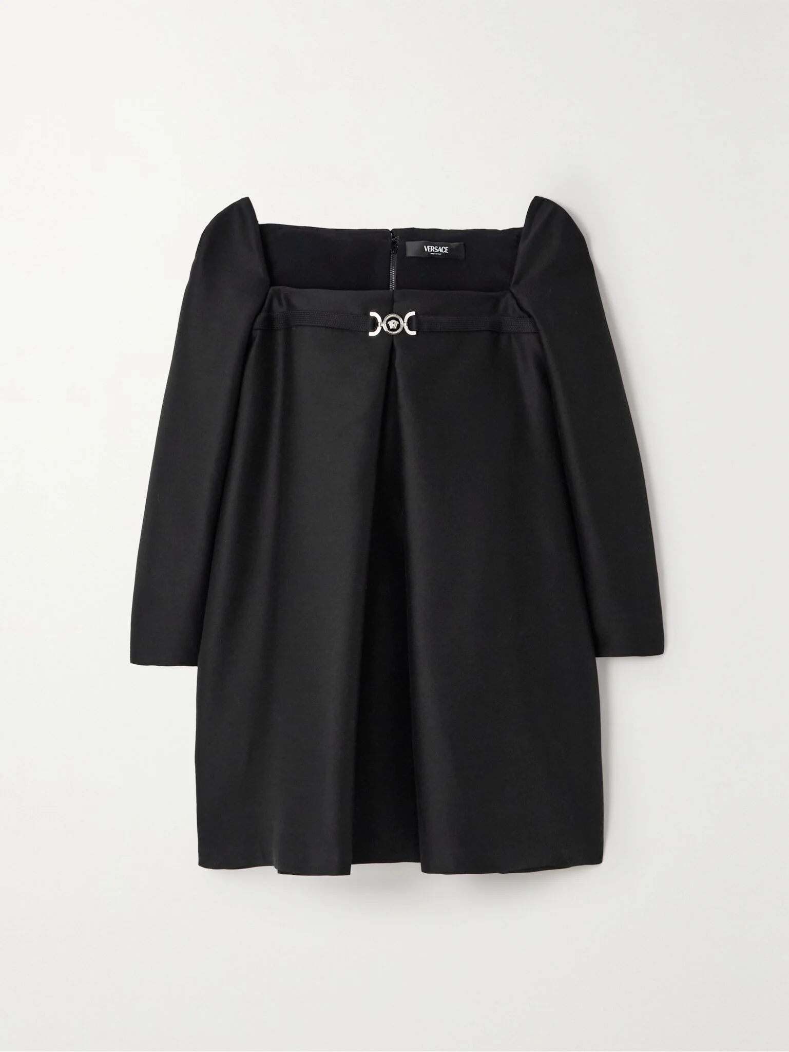 Embellished pleated wool and silk-blend faille mini dress Black - 1