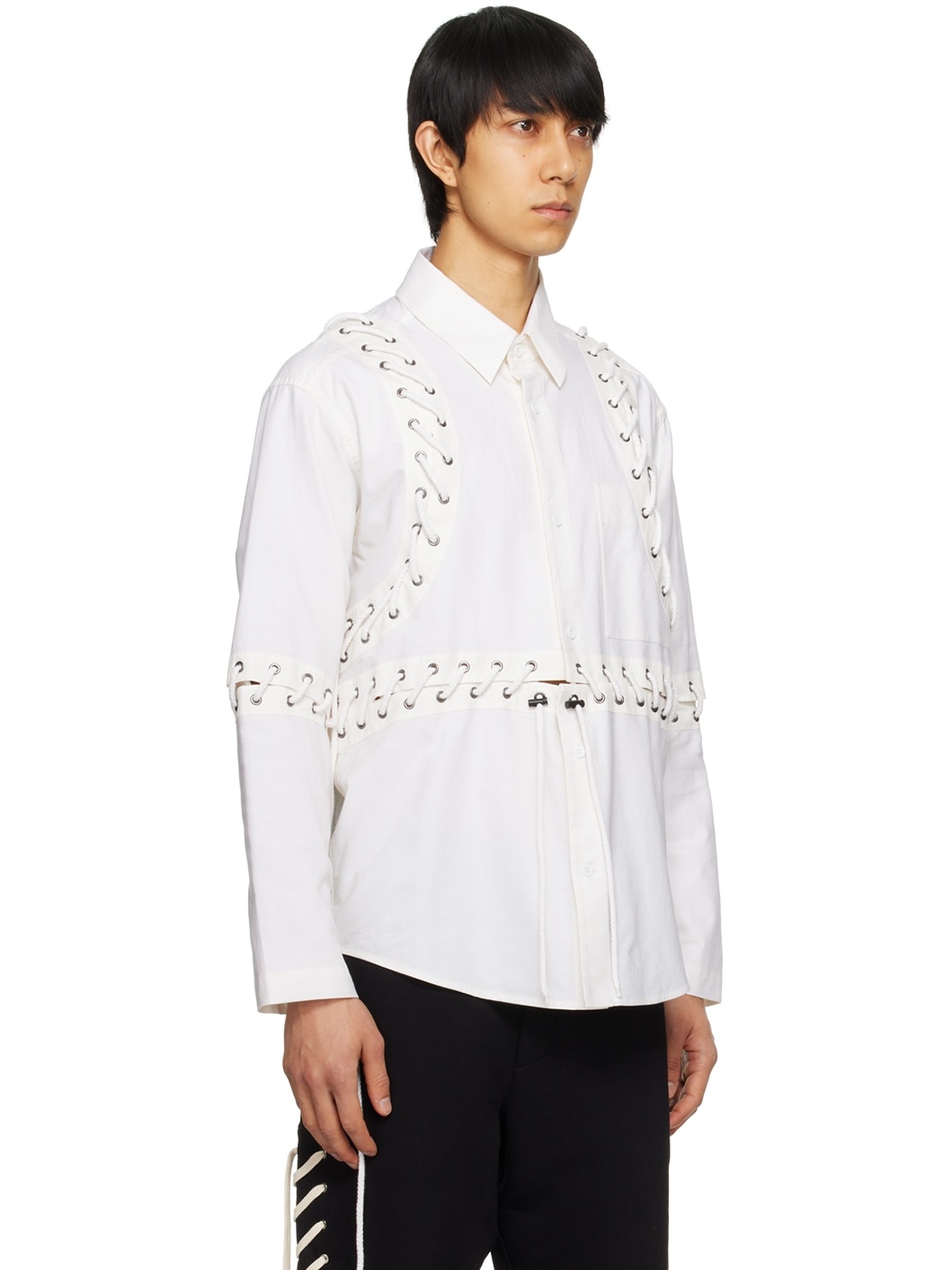 White Deconstructed Laced Shirt - 2