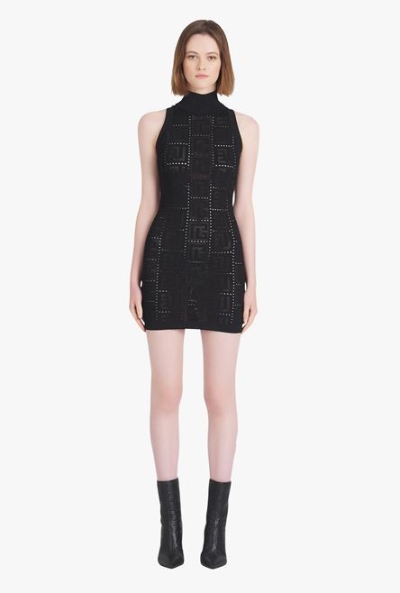 Short black eco-designed knit dress with Balmain monogram - 4