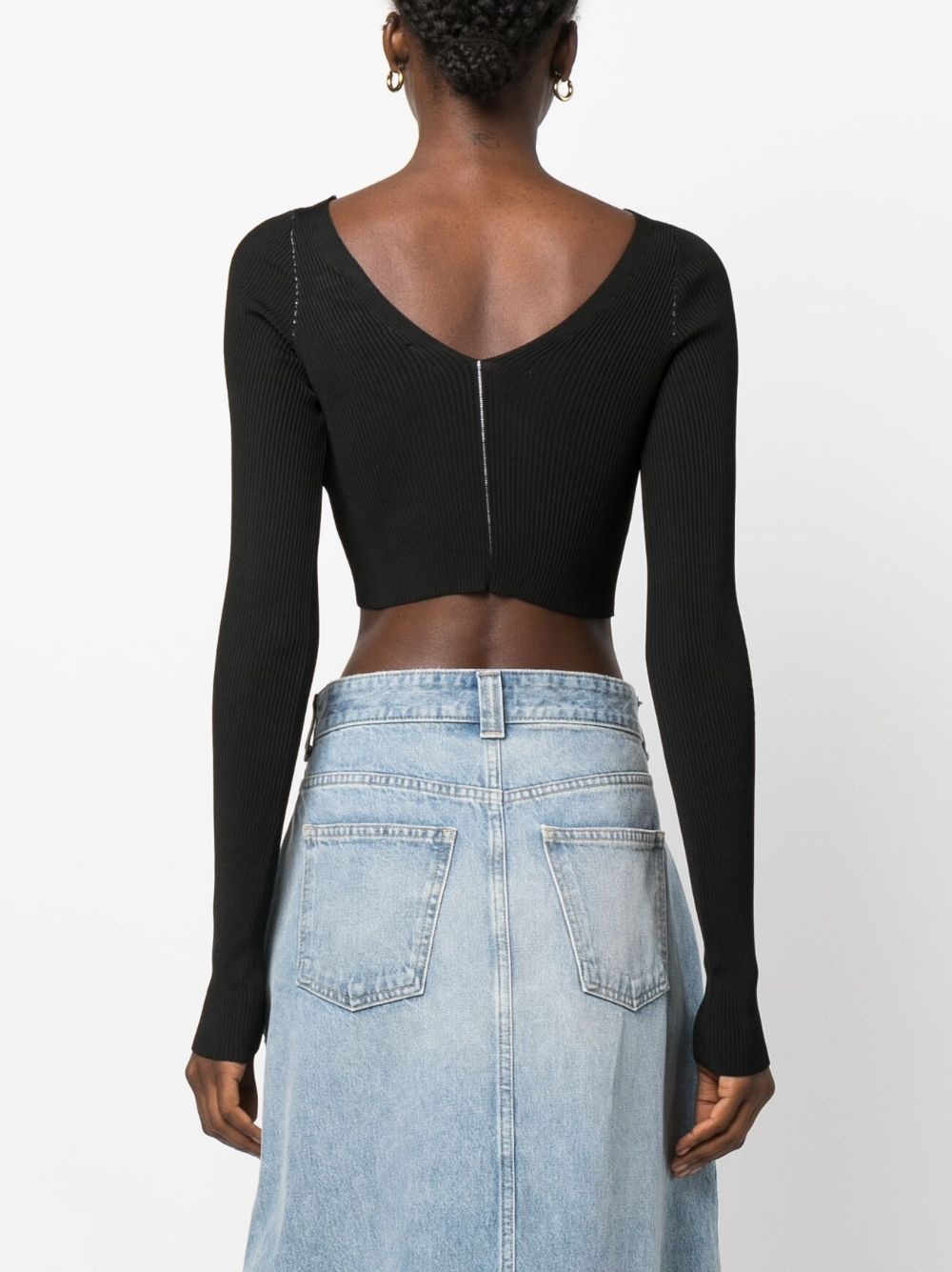 v-neck ribbed-knit crop top - 4