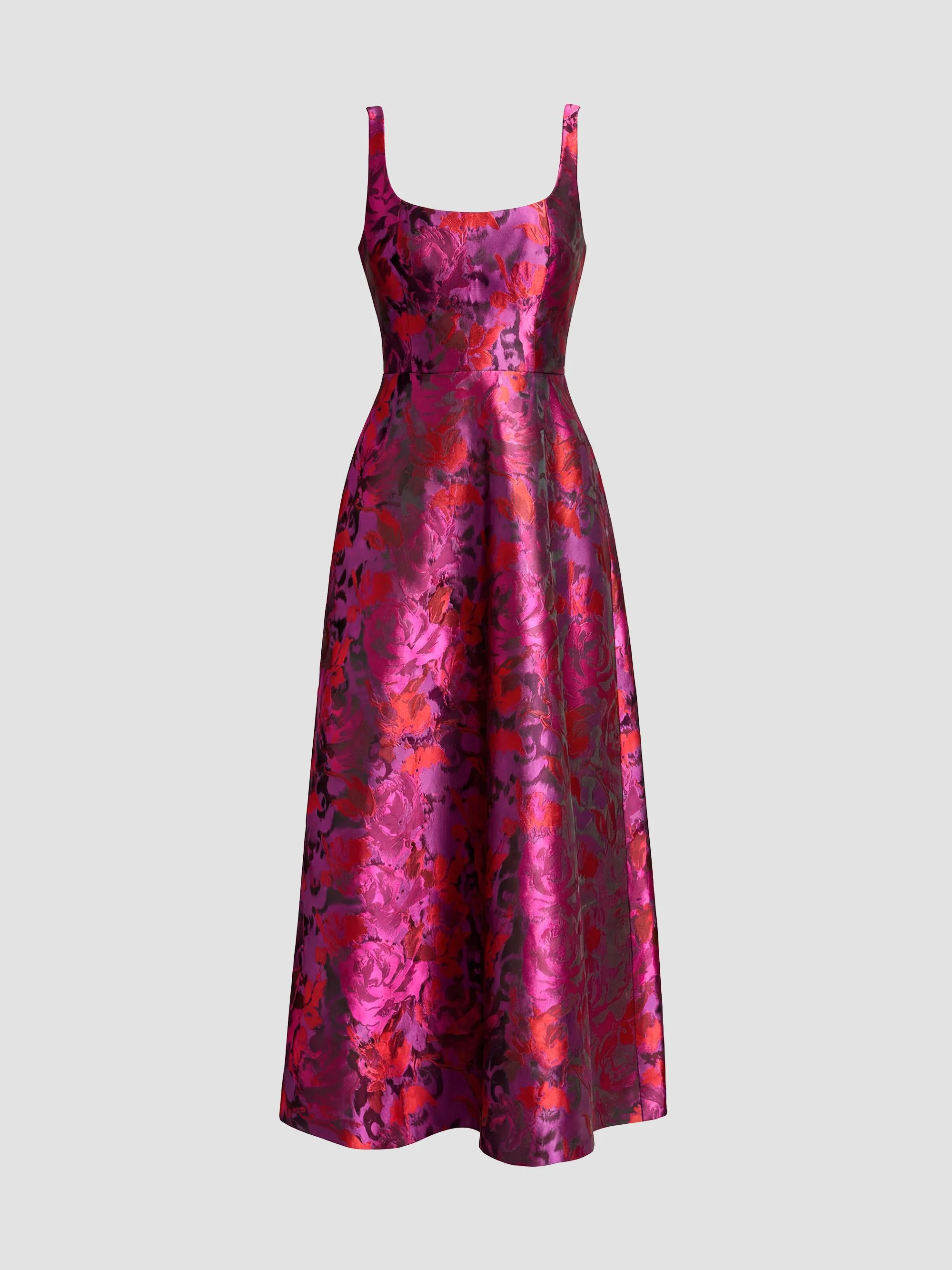 Women's Vanna Jacquard Tea-Length Dress - Bright Fuchsia Multi - 1