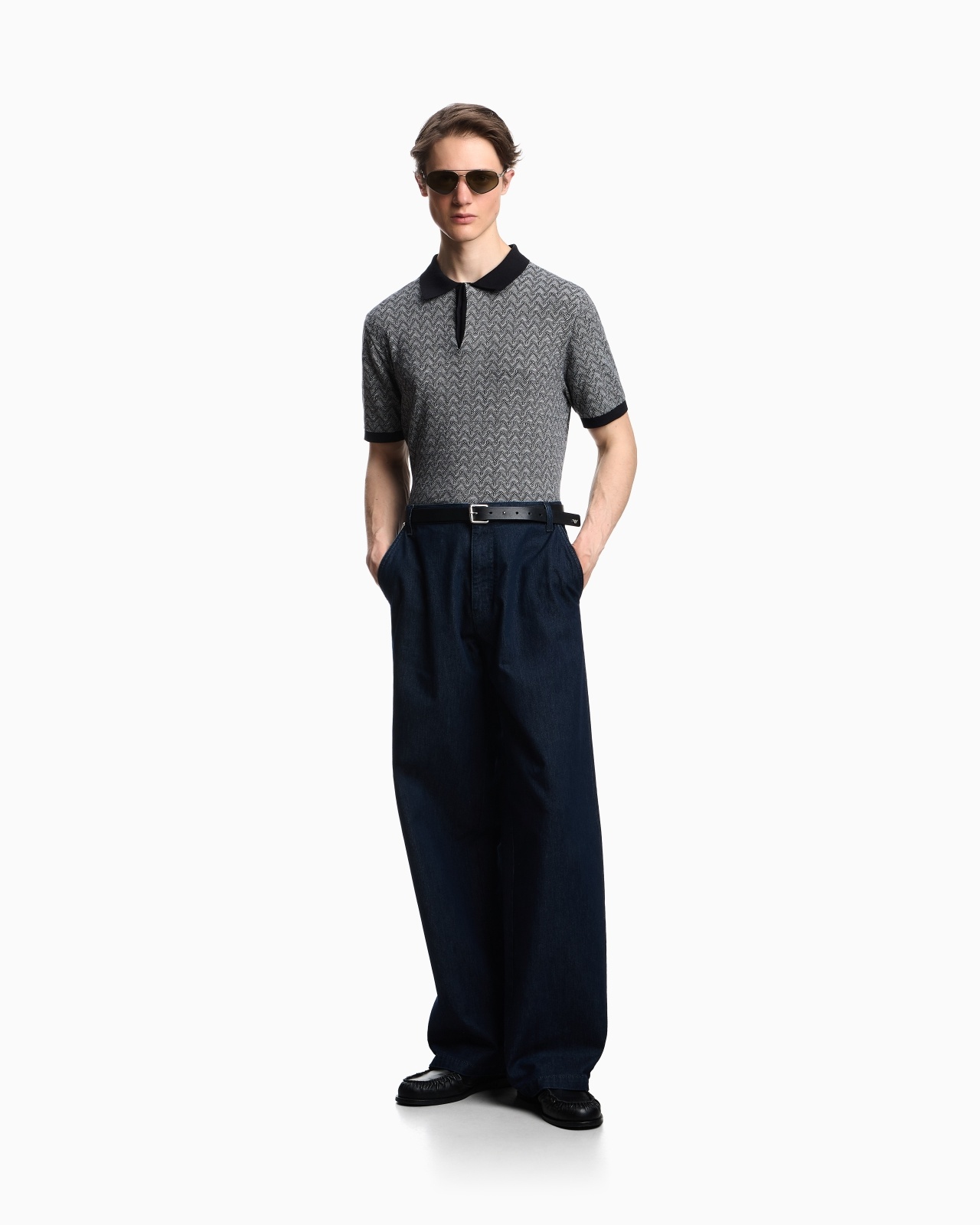 ICON POLO-COLLAR JUMPER IN CHEVRON-MOTIF JACQUARD - 2
